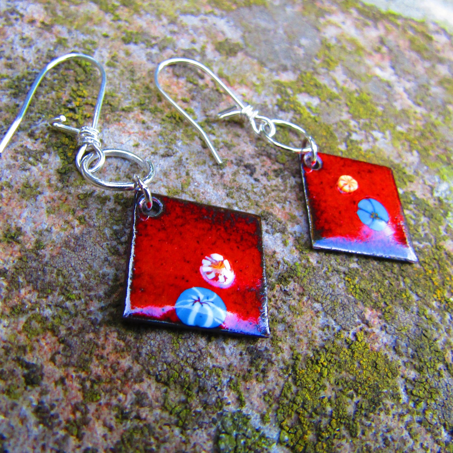 Red Enamel Handmade Dangle Earrings