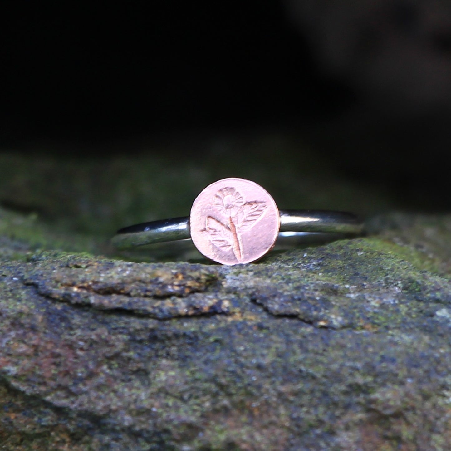 Silver and Copper Flower Ring - Handmade Contemporary Design