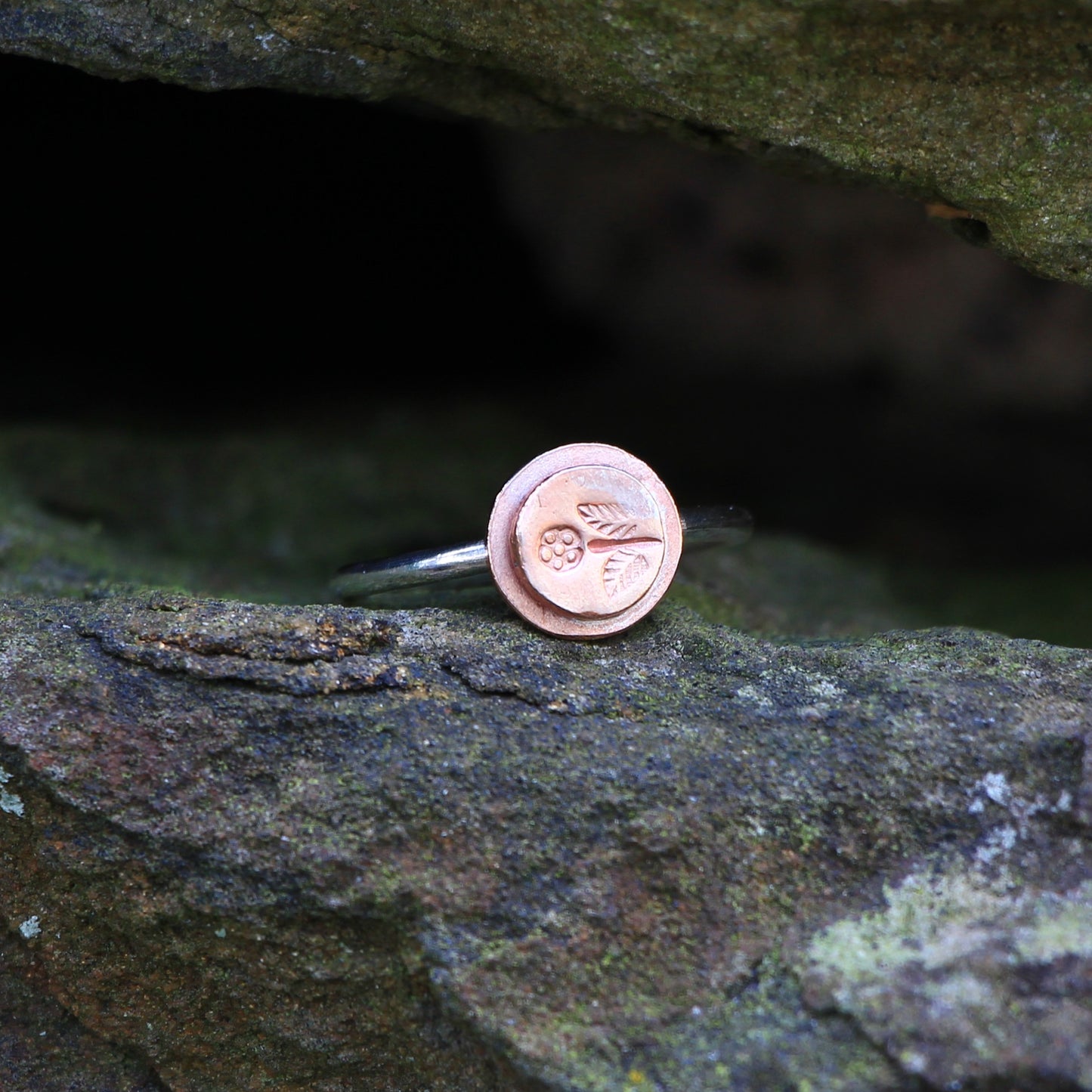 Silver and Copper Flower Ring - Handmade Contemporary Design