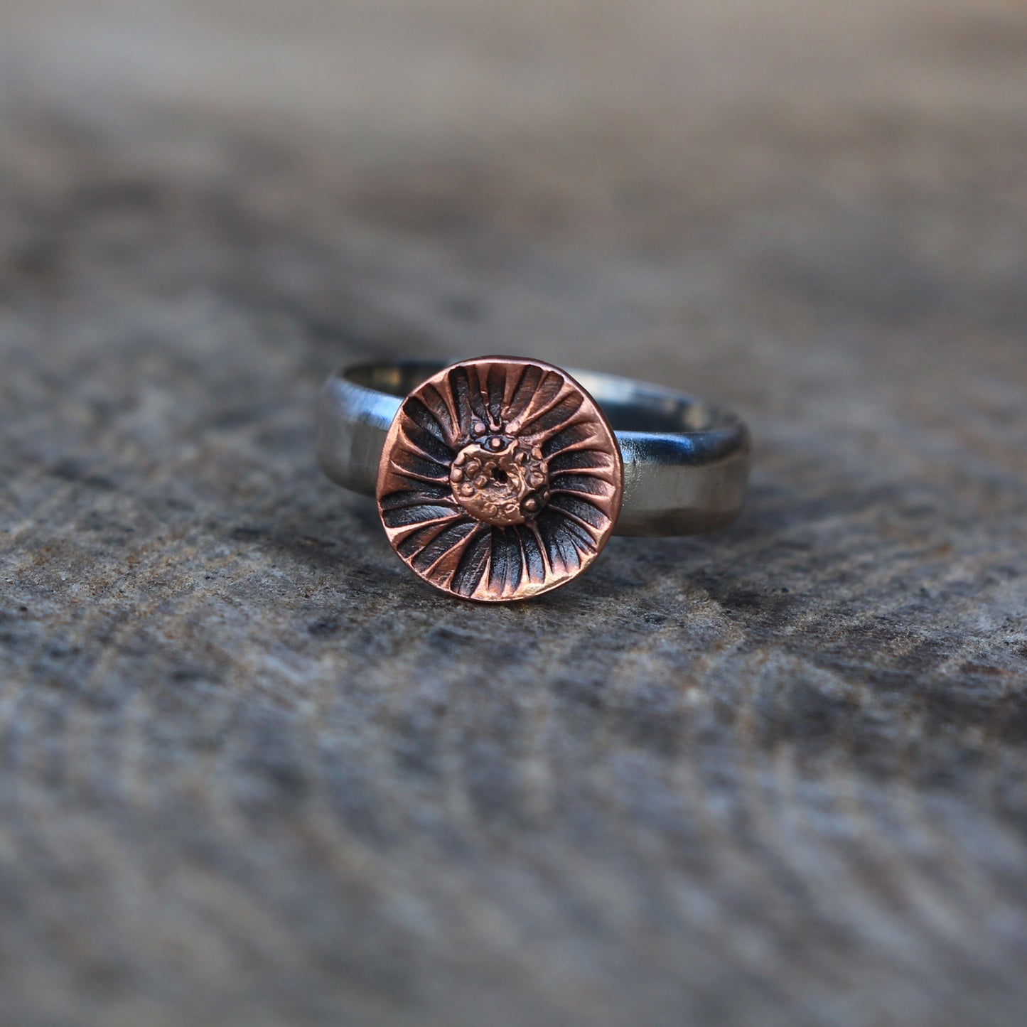 Silver and Copper Flower Ring - Handmade Contemporary Design