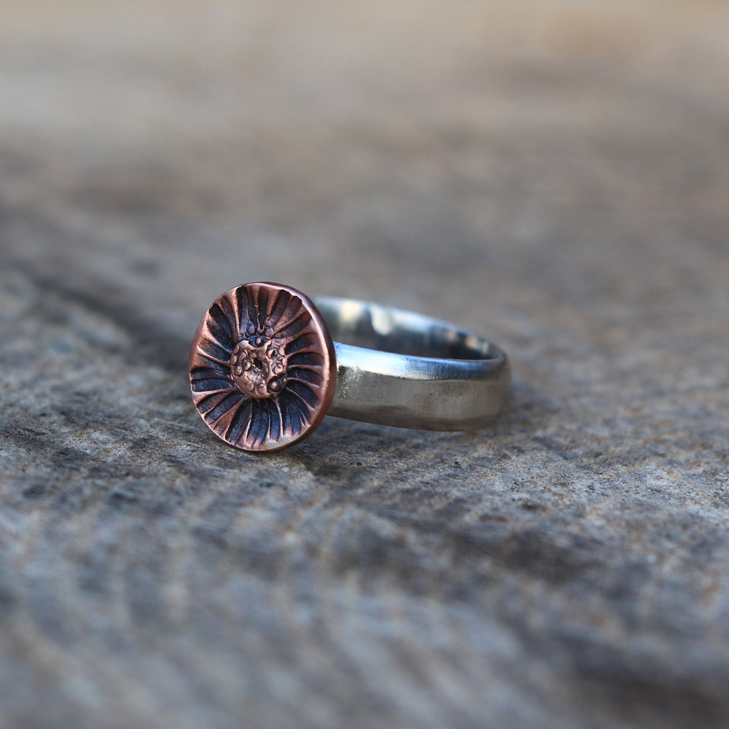 Silver and Copper Flower Ring - Handmade Contemporary Design