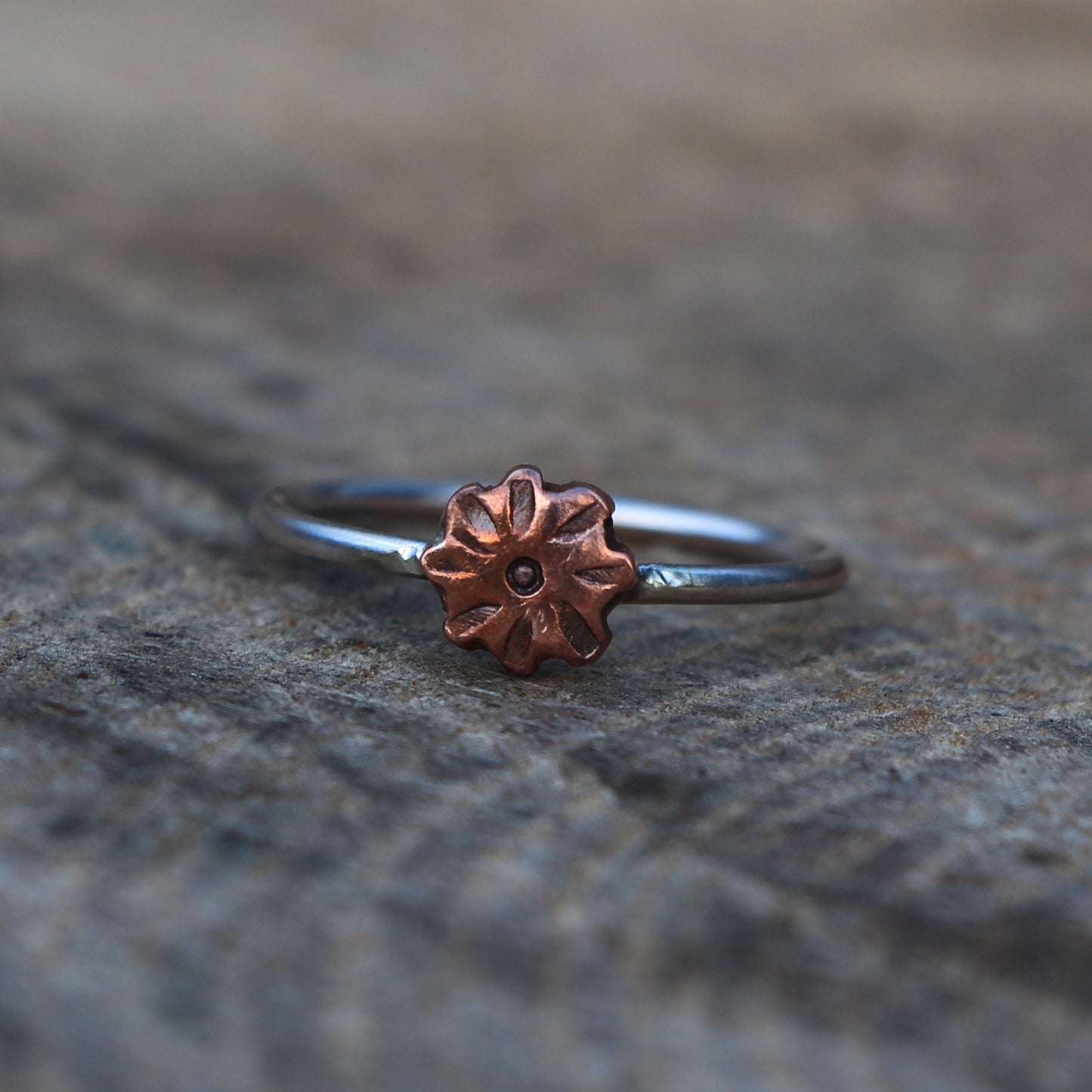 Silver and Copper Flower Ring - Handmade Contemporary Design