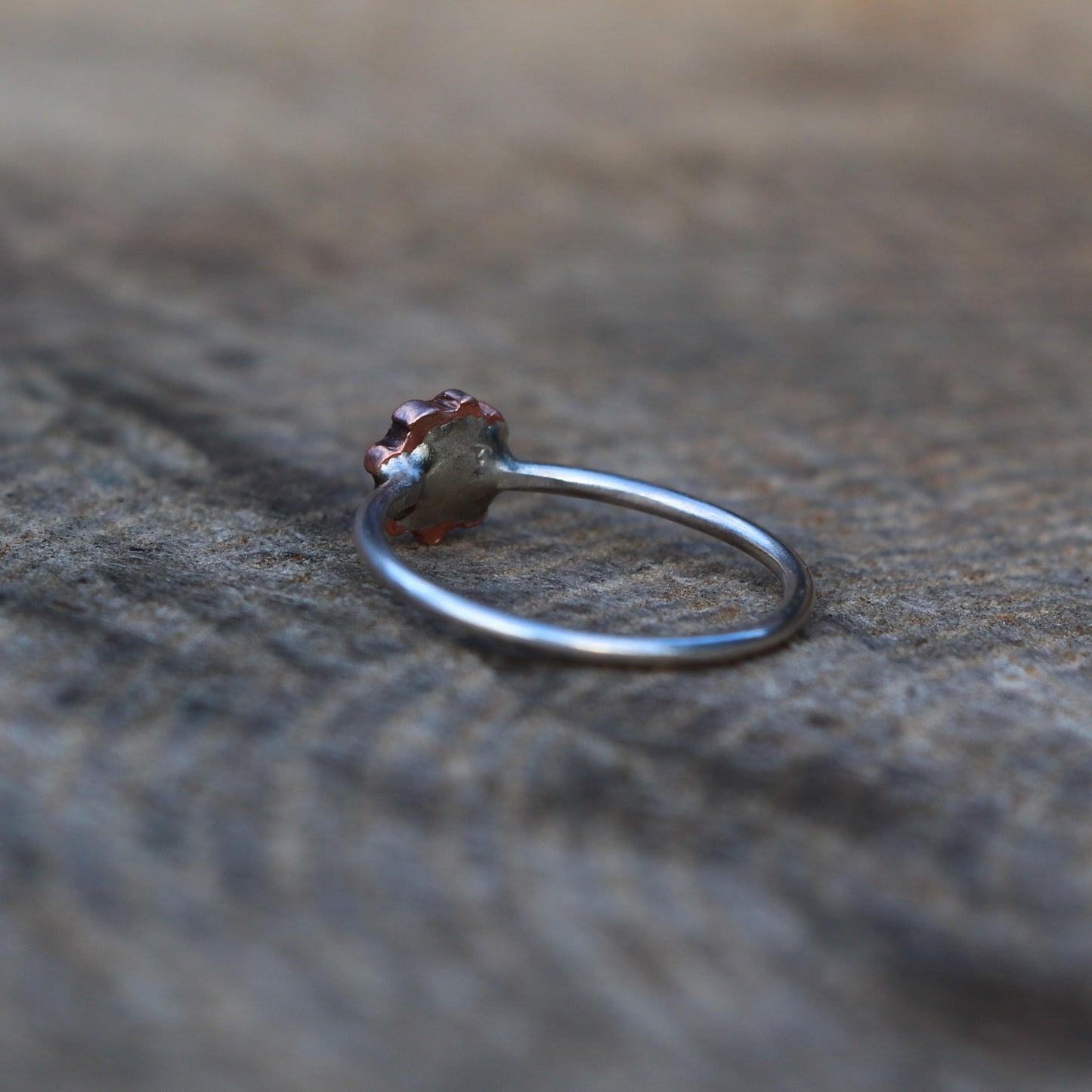 Silver and Copper Flower Ring - Handmade Contemporary Design