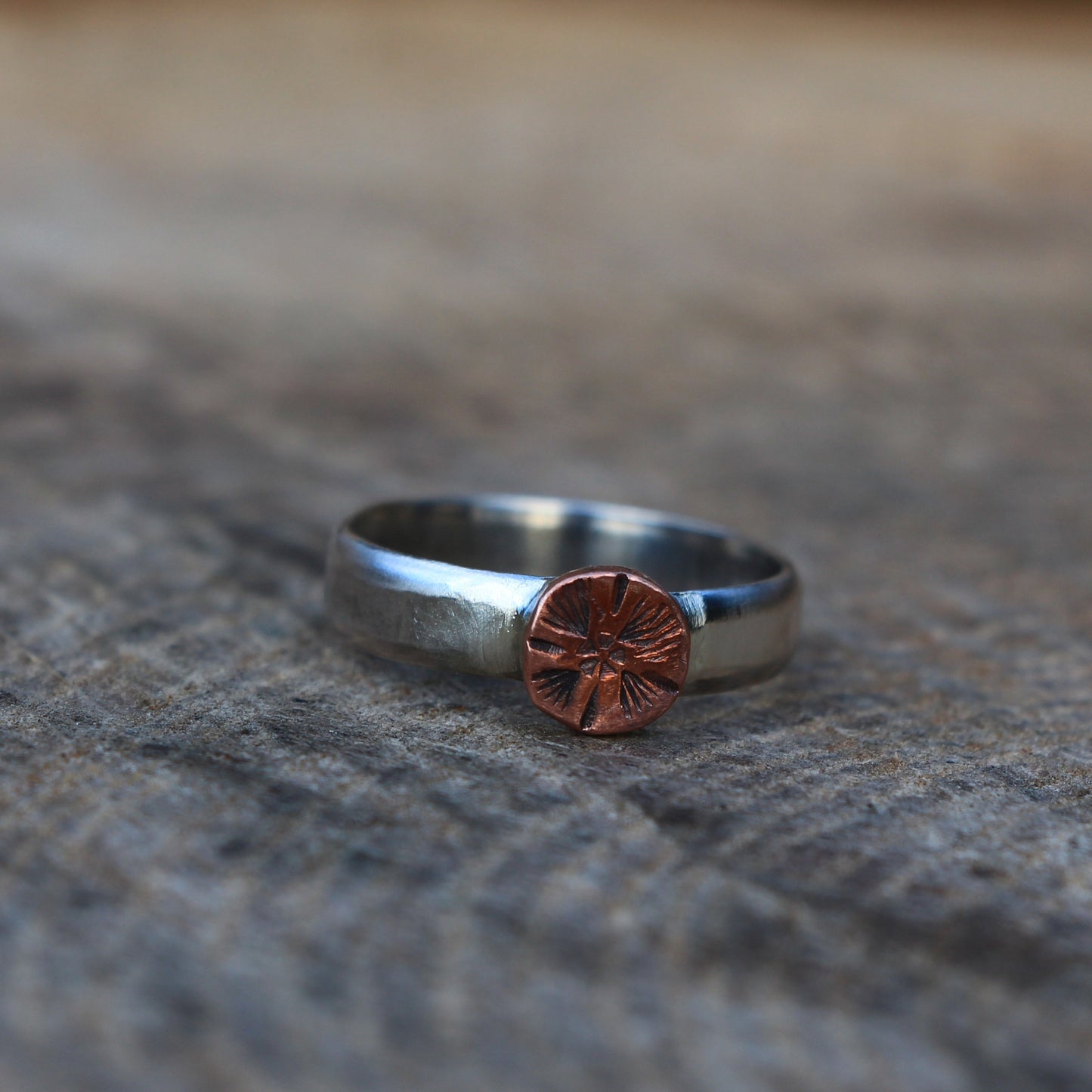 Silver and Copper Flower Ring - Handmade Contemporary Design