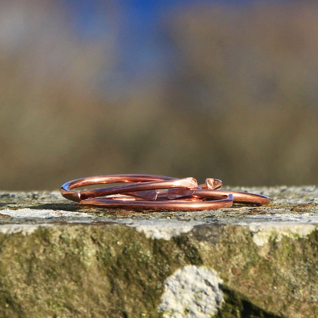 Handmade Narrow Copper Torque Bangle. Mens and Women's Adjustable Narrow Copper Bangles.