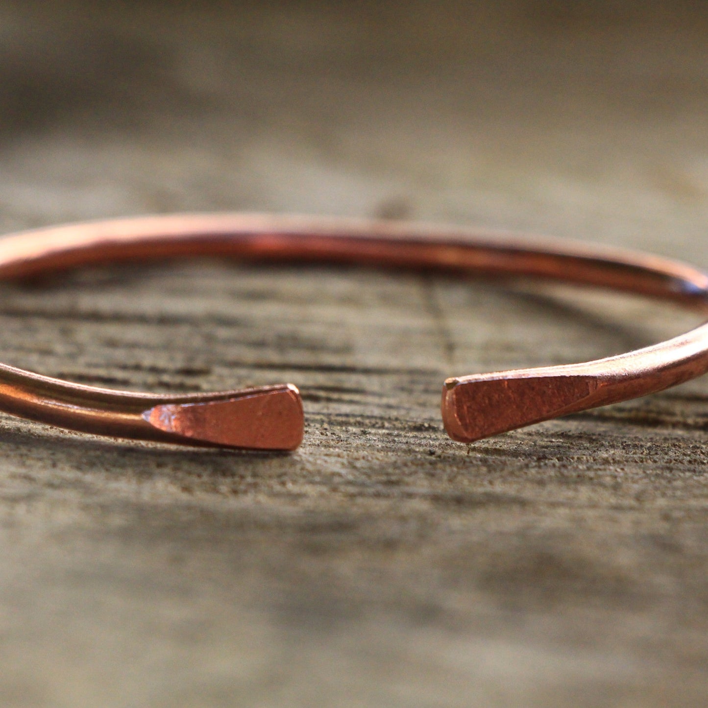 Handmade Narrow Copper Torque Bangle. Mens and Women's Adjustable Narrow Copper Bangles.