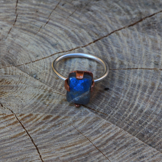 Labradorite Ring. Labradorite Cabochon Silver and Copper Ring.