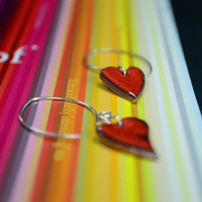 Red Enamel Handmade Dangle Earrings