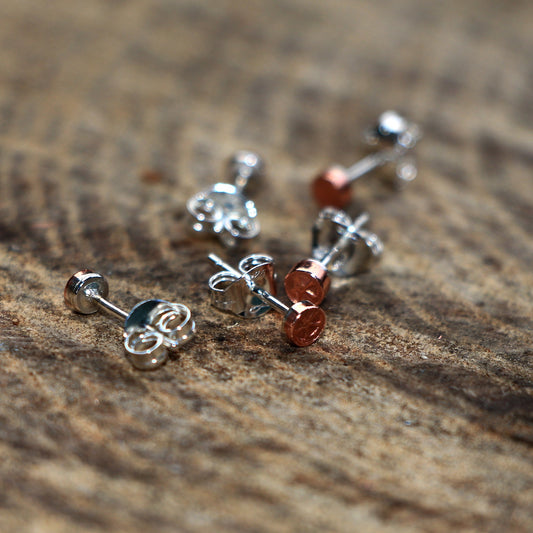 Stud Earrings. Tiny Copper Studs Earrings. Tiny Copper Ear Studs.